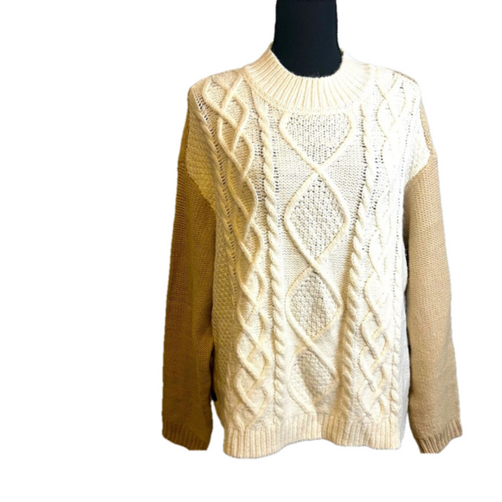 Love Ellie - Cream/Brown Cable Knit Sweater - Size XXL